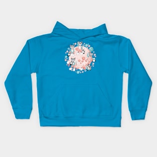 Cats, pandas and unicorns // pink and teal Kids Hoodie